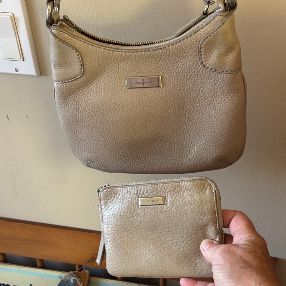 Cole Haan Beige Leather Shoulder Bag and Pouch